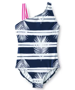 Girls Lands' End Sporty One Piece Swimsuit -jumping beans shop 4587344 Navy Palm Stripe