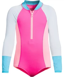 Girls 4-16 Lands' End Long Sleeve Half Zip One-Piece Swimsuit