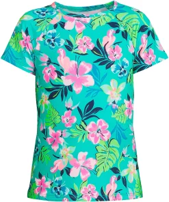 Girls 7-16 Lands' End Short Sleeve Crewneck Rash Guard
