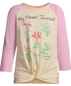 Plus Size Girls 10-16 Lands' End 3/4 Length Raglan Graphic Tee -jumping beans shop 5189176 Flower Journal