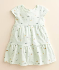 Baby & Toddler Girl Little Co. by Lauren Conrad Organic Short-Sleeve Tiered Dress -jumping beans shop 5260989 Mint Surf Print
