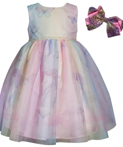 Girls 4-6x Blueberi Boulevard Butterflies & Unicorns Fit-and-Flare Dress with Hair Bow