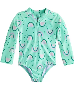Toddler Girl Jumping Beans® Printed One-Piece Long Sleeve Swimsuit