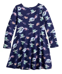 Toddler Girl Jumping Beans® The Mandalorian Grogu aka Baby Yoda Adaptive Sensory Friendly, Abdominal Access, & Easy Dressing Long Sleeve Skater Dress