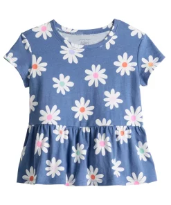 Toddler Girl Jumping Beans® Print Peplum Tee -jumping beans shop 5834607 Blue Daisy