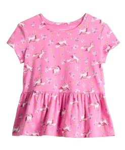 Toddler Girl Jumping Beans® Print Peplum Tee -jumping beans shop 5834607 Pink Unicorn