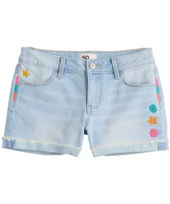 Girls 6-20 SO® Midrise Denim Shortie Shorts in Regular & Plus Size 16 Girls 6-20 SO® Midrise Denim Shortie Shorts in Regular & Plus Size -jumping beans shop 5841668 Light Wash Flower