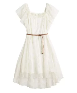 Girls 7-16 & Plus Size Knit Works Lace Ruffled Dress with Belt